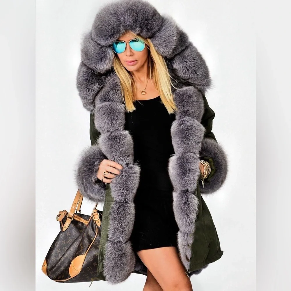 BLACK Hooded Faux Fur Lined Warm Coat NEW ARRIVES NEW